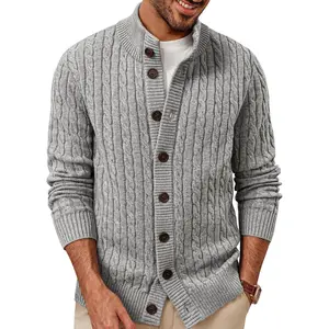 Mens Cardigan Sweater Button Up Stand Collar Sweater Knit Textured Sweaters