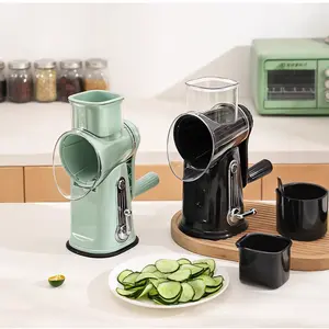 Rotary Cheese Grater with Handle, 6 Replaceable Stainless Steel Blades, Strong Suction Cup Base, Kitchen Utensils Vegetable Slicer Dicer Fruit Vegetable Slicer