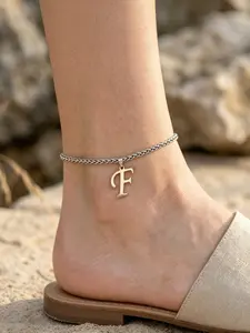 Minimalist Az Letter Pendant Anklet for Women, Unisex Stainless Steel Jewelry, Adjustable Size, Fade-Resistant, Cuban Chain Style, Summer Accessory