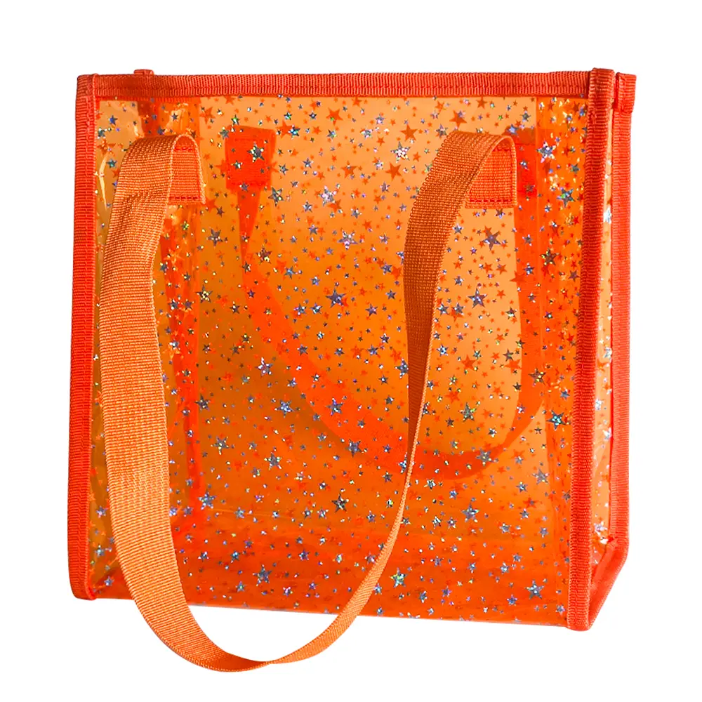 Transparent Star Pattern Print Clear Tote Bag Women Shopping Beach Travel PVC PVC Transparent Handbag Large Capacity Shoulder Satchel Purse Gift