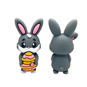 Bunny Vibes 3D Silicone Focal Beads - Cute Bunnies Easter Theme Craft DIY Supplies Egg Shape Beading