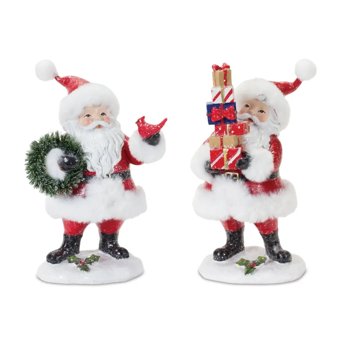 Melrose International 87355DS Fluffy Santa Figurine Set - 2-Piece, Ideal for Wreath Pairing Home Decor Statues