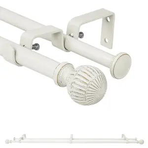 Urbanest Adjustable 5/8 Inch Double Curtain Rod Set with Octagonal Finials - Decorative Window Rod 28"-48"/48"-84"/84"-120" Inch for Bedroom/Living Room,Weathered White,Pewter,Golden,Bronze