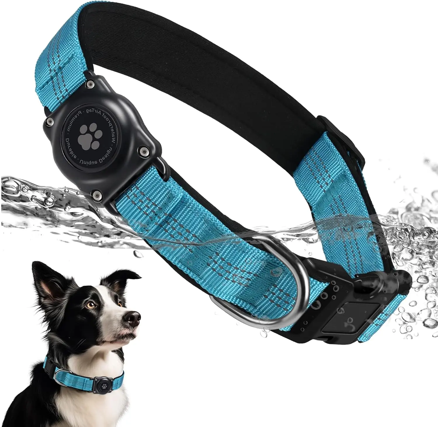 Upgraded  Dog Collar, IP Waterproof  Dog Collar Holder, Reflective, Ultra-Durable, Comfortable Padded, Heavy Duty Dog Collars for Small Medium Large Dogs (M (."-. "), Blue)