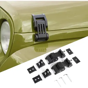 for Jeep JK JL JT Black Stainless Steel Hood Catch Latches Kit Hood Clamp Lock Bonnet Latch Hood Fastener for 2007-2025+ Jeep Wrangler JK JKU JL JLU Gladiator JT 4XE Exterior Accessories