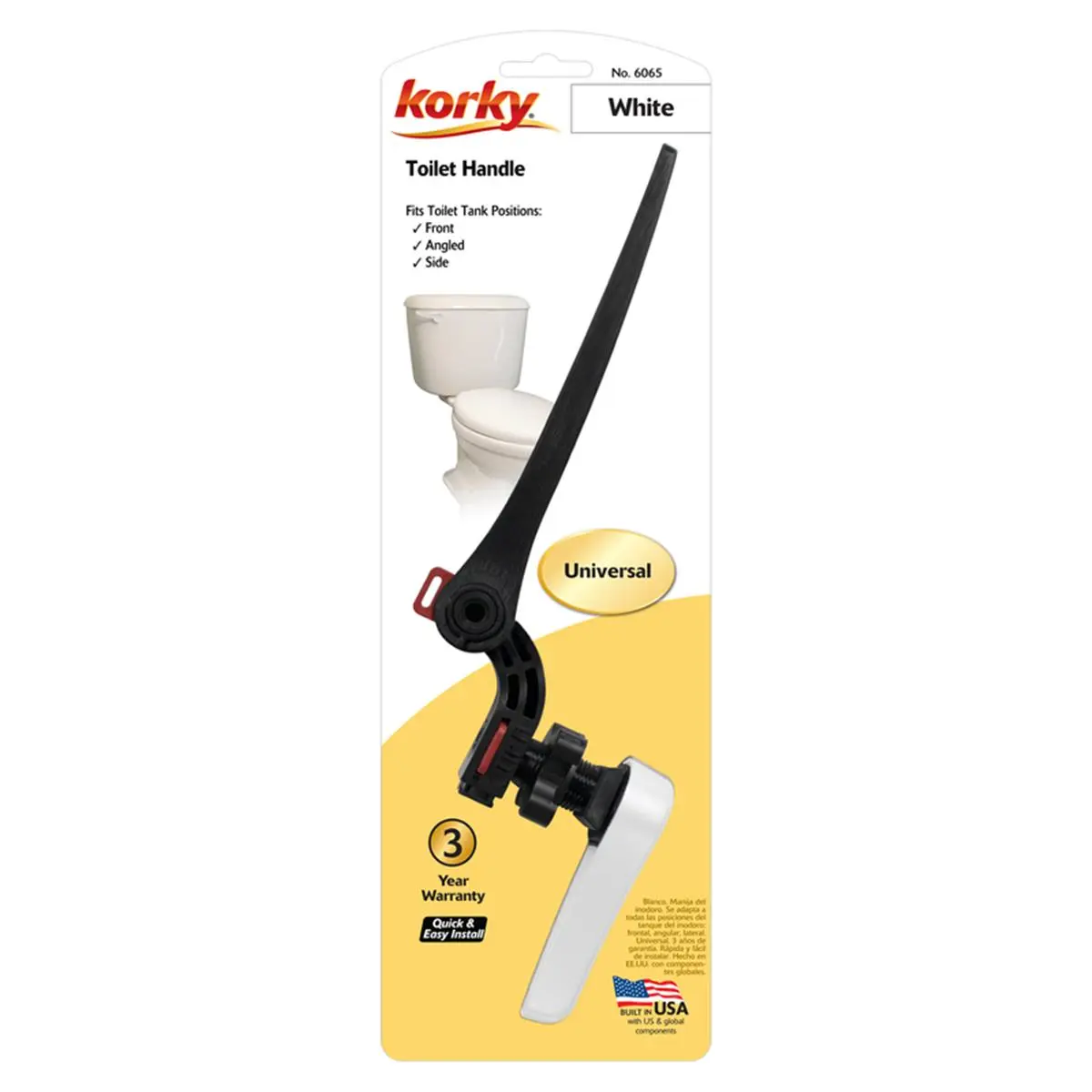 212 MAIN Korky 4007426 Strongarm Adjustable Toilet Handle, Universal Fit, White Bathroom Accessory