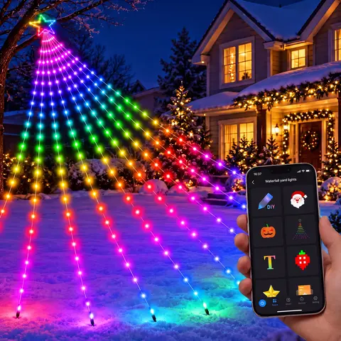 Avatar Controls RGB Outdoor Christmas Waterfall Lights, LED Christmas Tree Lights with APP & Remote Control, Timer & Music Features, Garden & Christmas Tree DIY Decorations familyfun