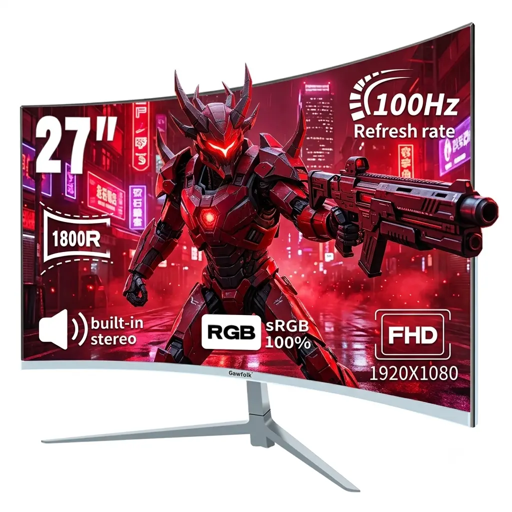 27 Inch Curved Gaming Monitor – FHD 1920*1080, 100Hz Refresh, 1ms Response, HDMI/DP Dual Ports, Built-in Speakers, VESA Wall-Mount, Adaptive Sync, 100% sRGB, 1800R Curvature