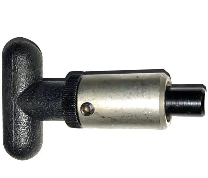 SBDs 'POP' Pull Pin 1" Diameter x 1-1/2" Length Weld ON Steel Barrel | 3/8" Diameter Spring Loaded Zinc Plated Steel Plunger | Plastic T HANDLE Knob | Knurled Round Nut w/Grub screw Lock