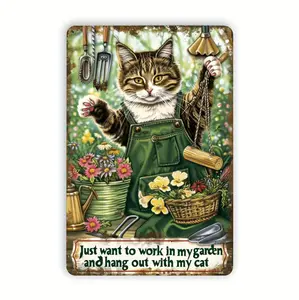 Vintage Cat Metal Sign, Charming Home Decor for Garden, Office and Cafe