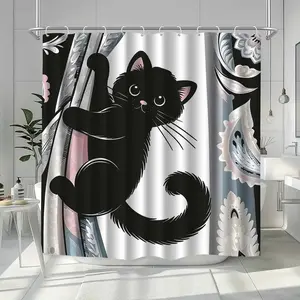 Cute Black Cat Pattern Shower Curtain, High-End Elegant Bathroom Curtain, Home Decor Pattern for Shower Curtains, Partition Bathroom Accessories