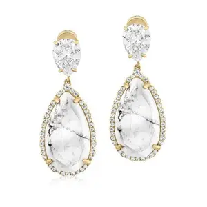 Diamonique x Zaxie Howllite & Pave Dangle Earrings