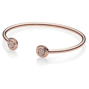 Pandora Open Logo Bangle In Pandora Rose With 28 Pave-set Clear Cubic Zirconia 580528CZ-2