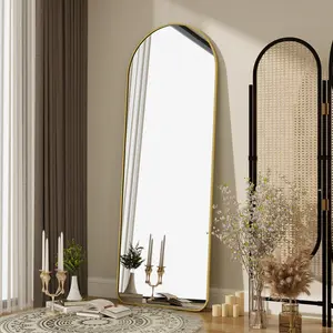 Arched Floor Mirror 64"x21" Full Length Mirror, Standing Mirror Hanging or Leaning, Body Mirror with Stand, Wall Mounted Mirror, Arched-Top Mirror with Aluminum Alloy Frame for Bedroom