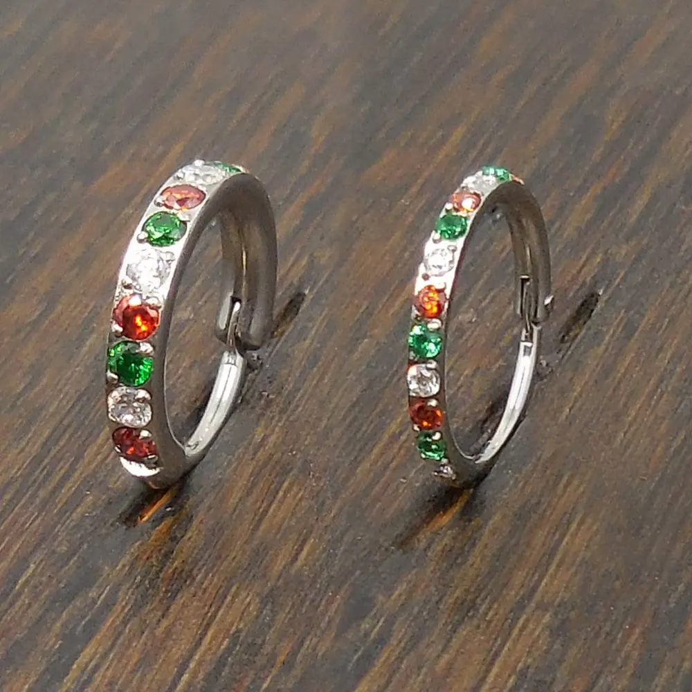 8mm 18G/20G Surgical Steel Hinged Clicker Nose Stud/Hinged Segment CZ Crystal Hoop Ring/Cartilage Helix/Nose Septum Ring /Christmas Colors