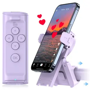Remote Control for Scrolling, Wireless Page Turner & Selfie with Smartphone Holder Stand - Camera Video Recording Remote for iPhone, Android, Kindle App Purple Cellphone,Upgraded