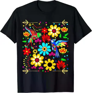100% Cotton Floral Bird Otomi Mexican Style Mexicano Mexicana T-Shirt