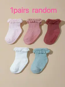Baby Lace Trim Knee High Socks, Anti-Slip Glue Baby Socks, 1 Pair/5 Pairs, Comfortable and Stylish Infant Footwear