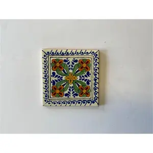 212 MAIN Handcrafted L123 Shade Talavera Mexican Decorative Tiles - 4x4 in., Natural Clay, Double-Fired, Hand-Glazed, Pack of 4