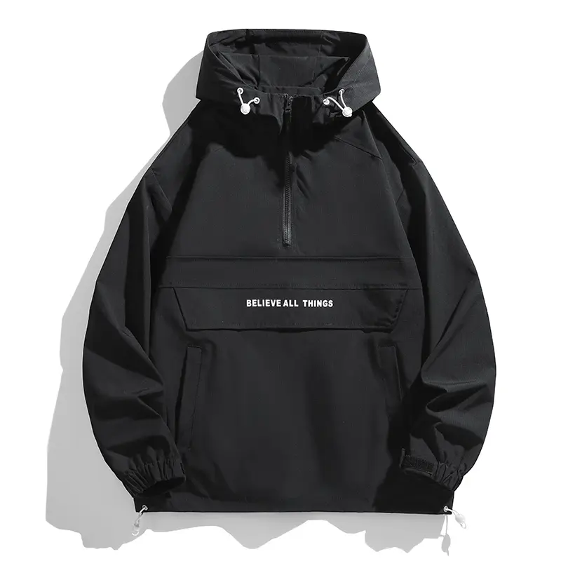 Men’s waterproof, breathable mountaineering jacket; loose pullover design with half zip; functional jacket with side pockets; durable sports-casual menswear suitable for camping, hiking, and cycling. Athletic Jacket Outdoor Everyday Wear