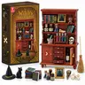 BEIREG Handcrafted 1/12 Scale Wood Bookshelf Dollhouse Playset, 6+ Unisex Kids Toy with 1 Skull, Spider Scene, Magic Bottle Potion, Luminous Pearl Glow, Halloween Decor, Whimsical Gifts, Unique Cool Gifts, Miniature Things