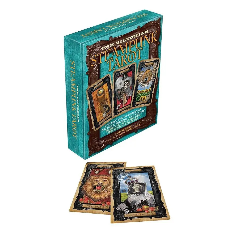 Victorian Steampunk Embossed Tarot Card Deck with Bev Speight Illustrations, Insightful Guide Book, Lock Box – Unravel Mysteries, Predict Future