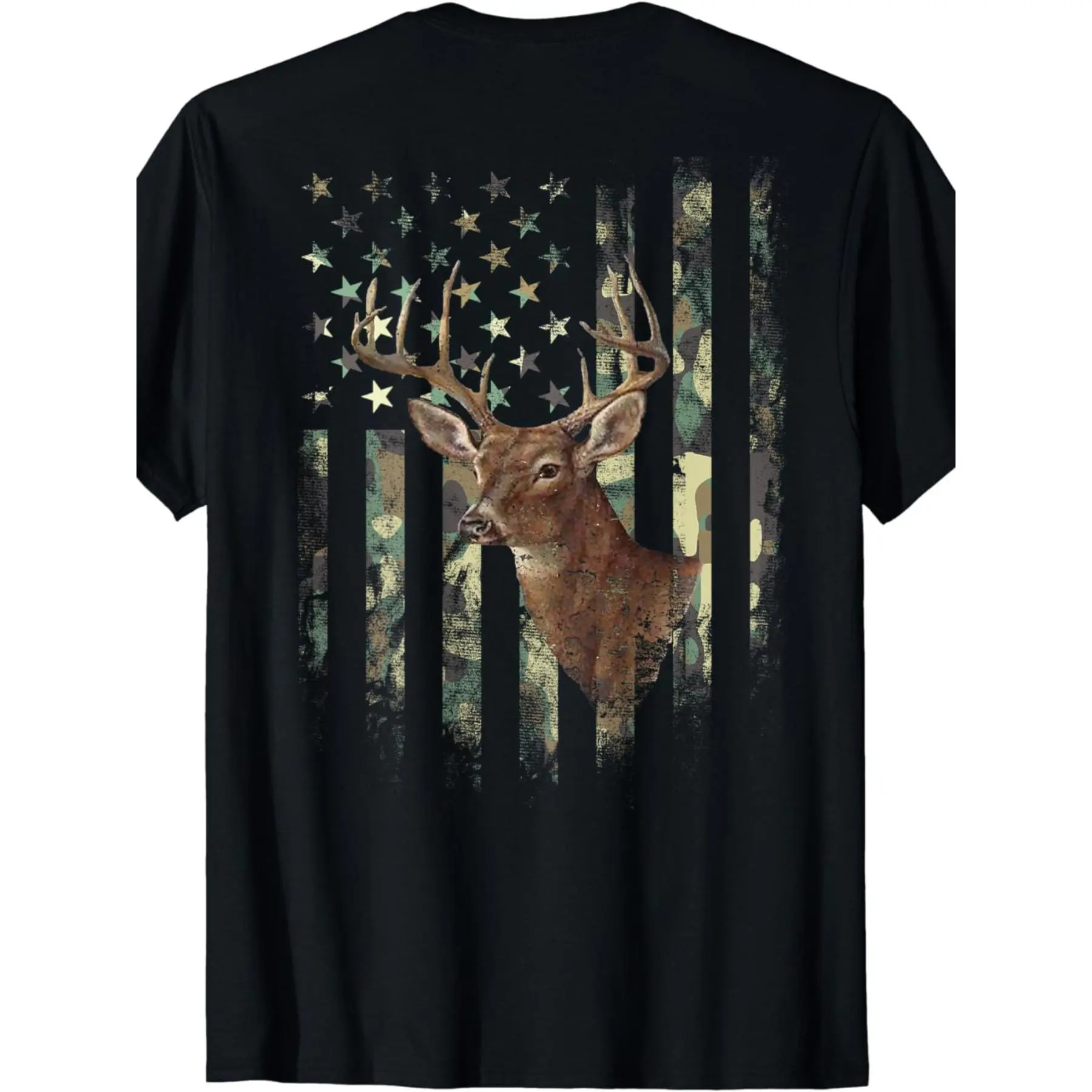 Men's Cotton American Flag Deer Hunting Camouflage T-Shirt - Breathable, Casual, Classic Short-Sleeve, Comfy Relaxed-Fit Top, Soft