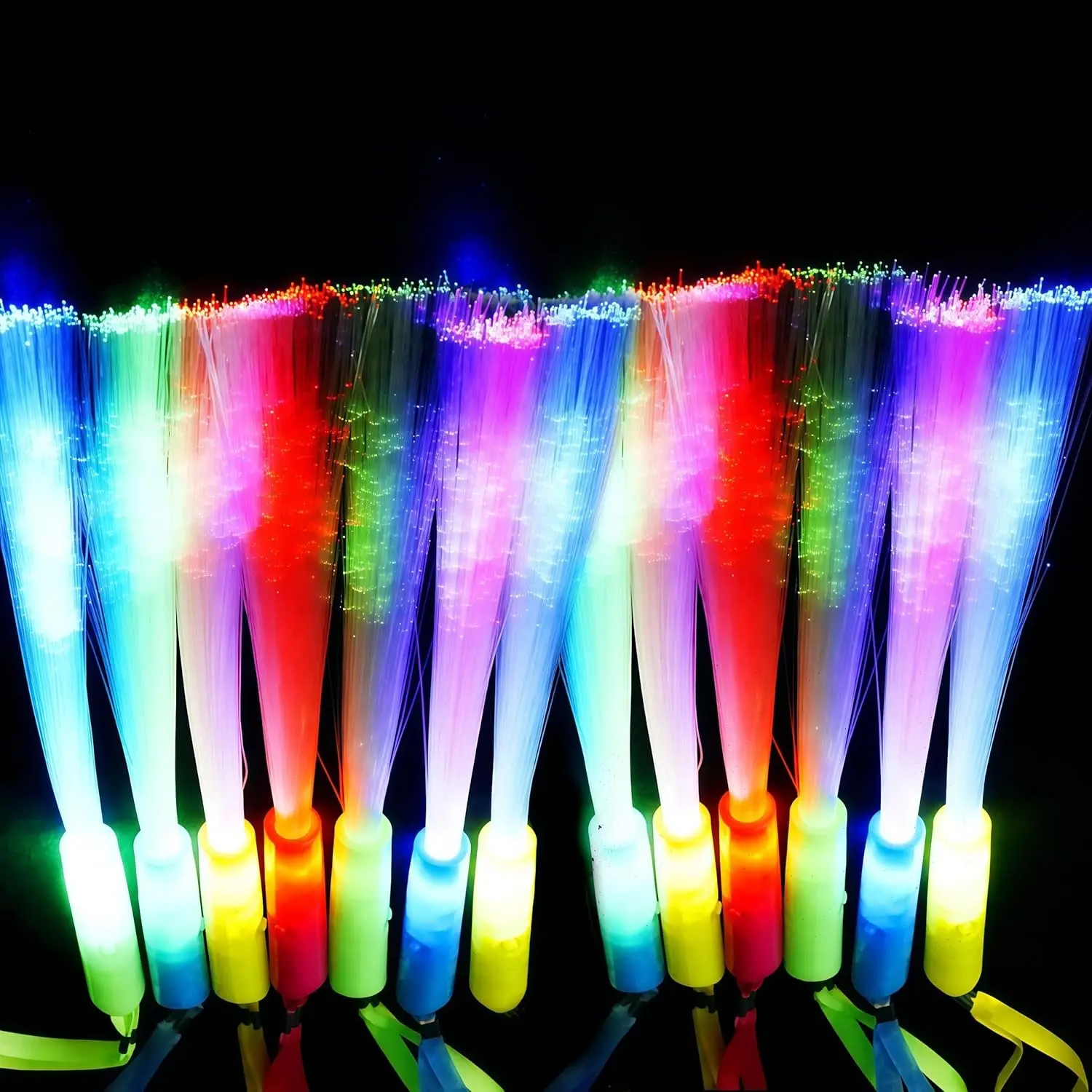 12PC Glow Fiber Optic LED Light Up Wands Glow Sticks, Glow in The Dark Party Supplies Favors, 4 Color Neon Light Up Toys for Thanksgiving Xmas Holiday Birthday Concert Party