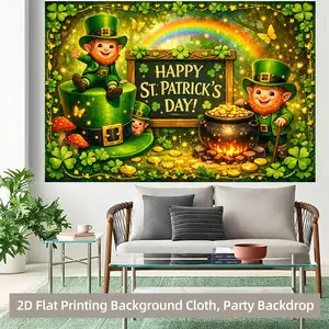 1PC Reusable 2D Flat Back Polyester Banner, St. Patrick's Day Lucky Clover Gold Coin Decoration Backdrop, Irish Festival Photo Prop for Birthday Party (Home & Festive Party Supplies)