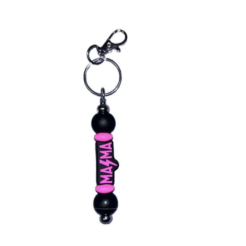 MAMA Keychain with Pink Beads and Black Accents - Stylish Accessory for Bags and Keys