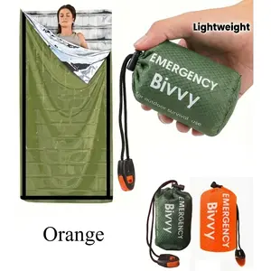 3Pcs Car Emergency Sleeping Bag Set Portable Outdoor Survival Kit with Sleeping Bag Compression Storage Bag Survival Whistle Polyester Film Thermal Insulated Emergency Blanket Lightweight Compact Gear for Mountaineering Hiking Camping Emergency Rescue