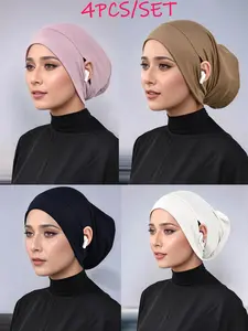 Women's Solid Color Earless Straight Hats, Comfortable Versatile Modal Breathable Hijab, Trendy Turban Suitable for All Seasons