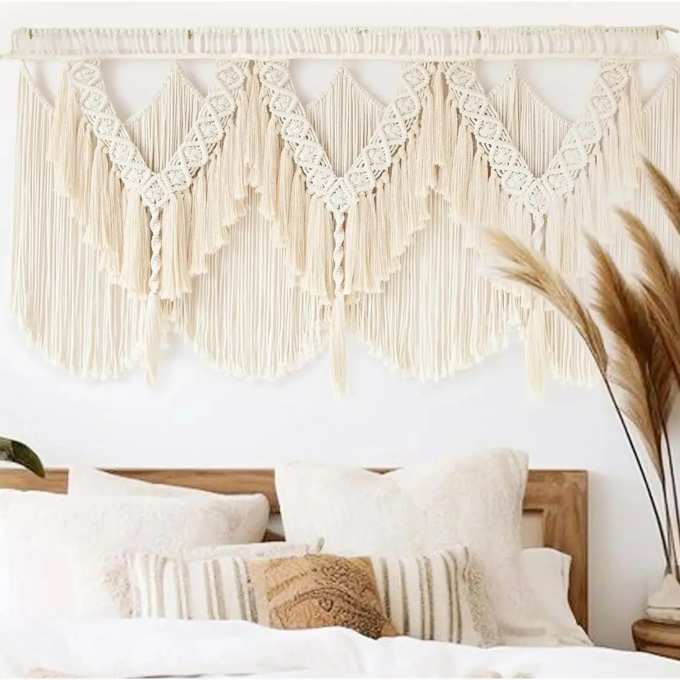 47x25" Macrame Wall Hanging Wedding Hanger - Decorative Boho Fiber Art with Tassels, Handcrafted Dorm & Home Room Decor, Ideal Gift (Home Supplies Hooks & Shelves Category)