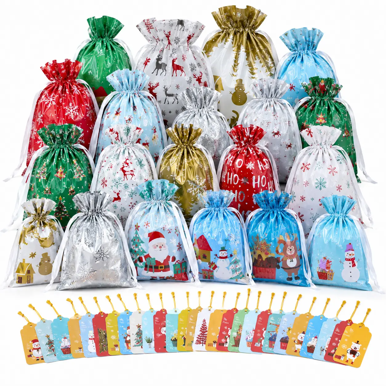 25-Pcs Christmas Gift Bags with Drawstring & Tags – Assorted Sizes Holiday Wrapping Bags for Xmas, Parties, Birthdays & Weddings | Easy, Durable & Festive halloween candy bag