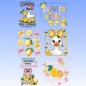 Lemon Duck DTF Gang Sheet Summer Citrus Ready to Press Transfers 11" Wide or Long for Custom T-shirts Sweatshirts Totes and Boutique Apparel