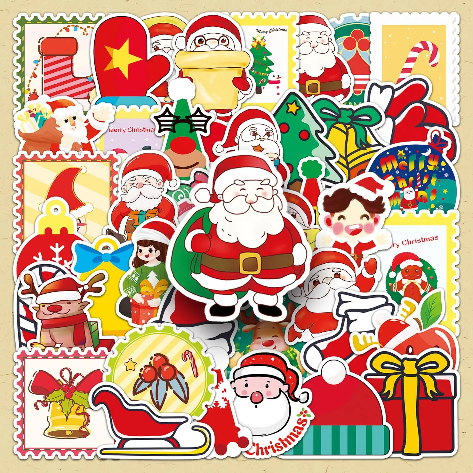 Cartoon Santa Claus Pattern Sticker, 50pcs/set Self Adhesive Decorative Sticker, DIY Decals for Scrapbooking, Journaling, Gift Wrapping