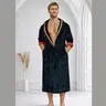Royal King Men's Classic Elegant Fleece Bath Robe - Double Layer, Red Interior, Black Exterior, Gold Greek Key Trim, Long Sleeve, Plain, Adjustable Tie Belt, Ultra Plush Nightwear, Menswear, Loungewear, Casual, Romance All Seasons Boxing Robe