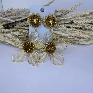 Flower Earrings with Intricate Gold Filigree and Center Stones Ideal for Elegant Women