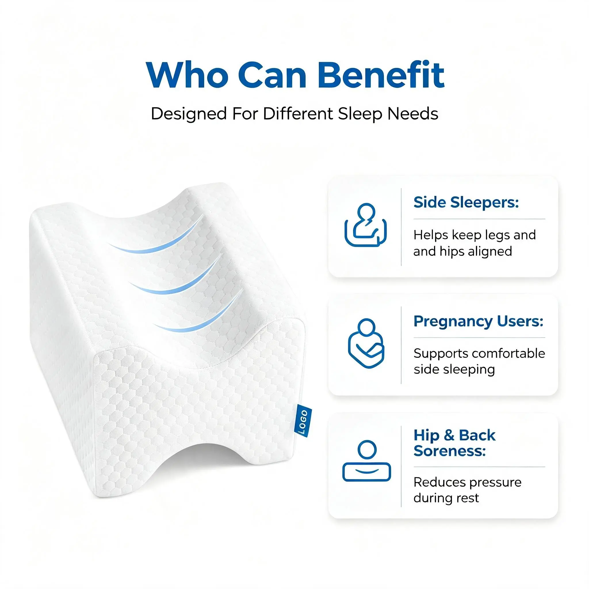 5 STARS UNITED Knee Pillow for Side Sleepers - Hip Pain Relief, Memory Foam Leg Cushion for Side Sleeping - Between Legs Pillow for Sciatica & Lower Back Pain, White