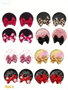 2 Pairs Glitter Bow Ear Clips, 3D Design European Style Hair Accessories, Multiple Colors and Styles Available, Fashion Headwear, Fashionable Hair Clip, Hair Styling Clips