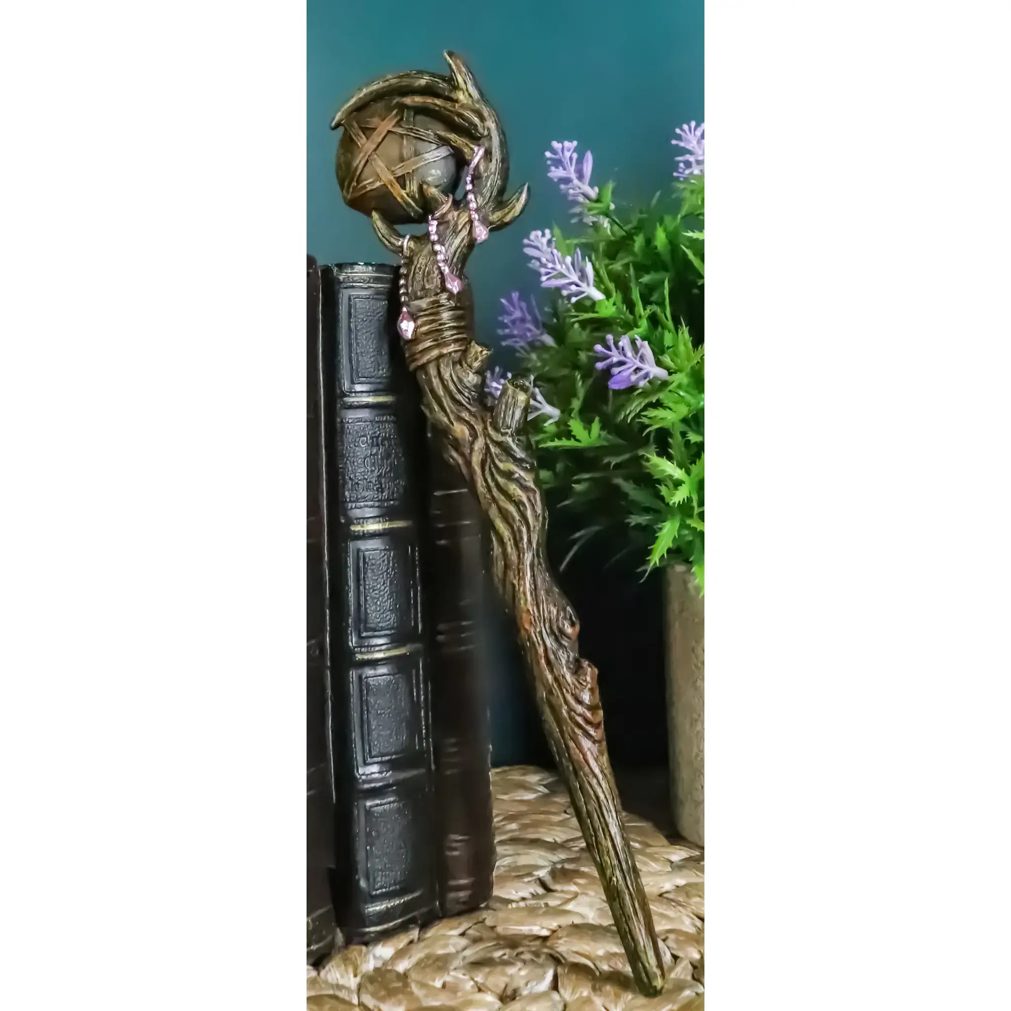 Ebros 9.5" Tall Pentagram Sceptre Orb Cosplay Wand, Rustic Fantasy Home Decor Accessory for Halloween, Party Gift