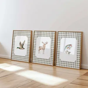 Set of 3 Digital Hunting Prints - Mallard Duck, Deer & Fishing - Boys Nursery Decor - Perfect Gift for Little Hunters 3