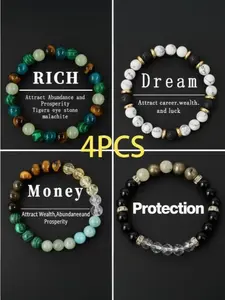 4-Piece Crystal Bracelets for Women and Men- Money Attraction Bracelet, Luck Bracelets Healing Protection Jewelry for Banquet Party, and Encouragement Gift for Her couple bracelet fashion artificial bracelet Christmas Birthday Jewelry Gifts