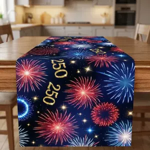 USA 250 Table Runner 1776-2026, Patriotic Fireworks Table Decor, 4th of July Decoration, American Independence Party Runner, Red White Blue Home Decor