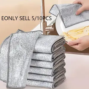 Wire Dishcloth, 5/10 Counts Double Layer Dishcloth, Strong Cleaning Dishcloth, House Cleaning Tools, Kitchen Cleaning Tool for Pots, Pans, Sinks, Dishes, Stoves, Cleaning Cloths