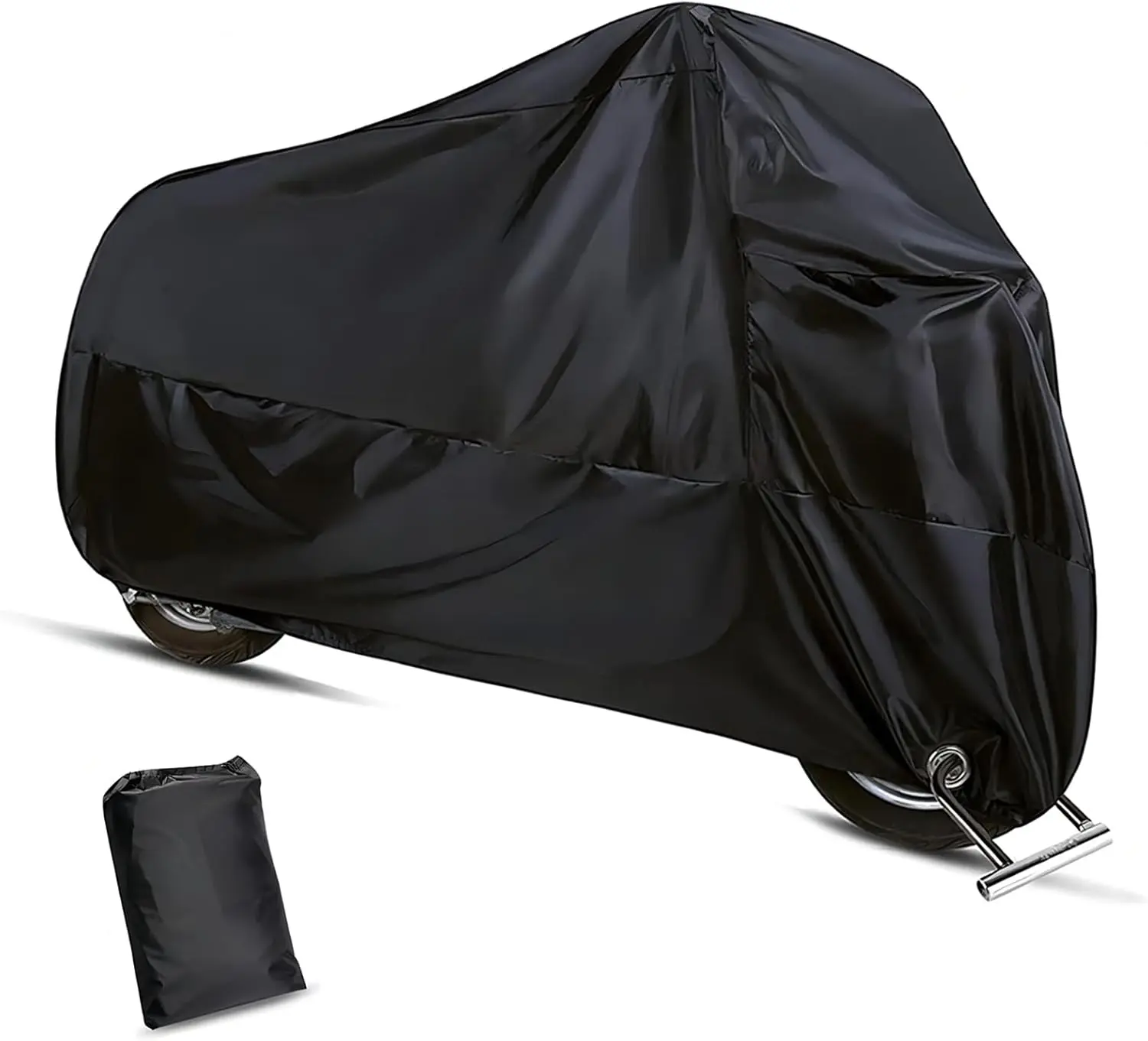 190T Polyester Water-Resistant Bike & Motorcycle Cover, All-Seasons Vehicle Shield with Lock-Holes, Storage Bag, Snap-Fastener Excellent Sealing, Durability Against Outdoor Wear, Rain-Proof UV Protection
