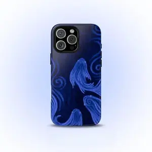 "Navy Blue Goldfish Swirl Phone Case, Cute Whimsical Coastal Design, Protective Cover for IPhone 11-17 Series, Gift for Beach Lovers "