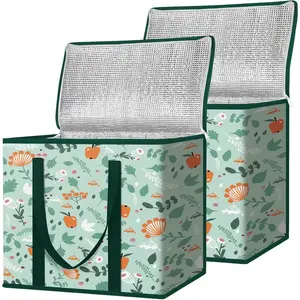 2 Pack Insulated Reusable Grocery Bags, Heavy Duty Large Collapsible Insulated Cooler Bag for Groceries, 16''x9''x13'', Spring Stroll