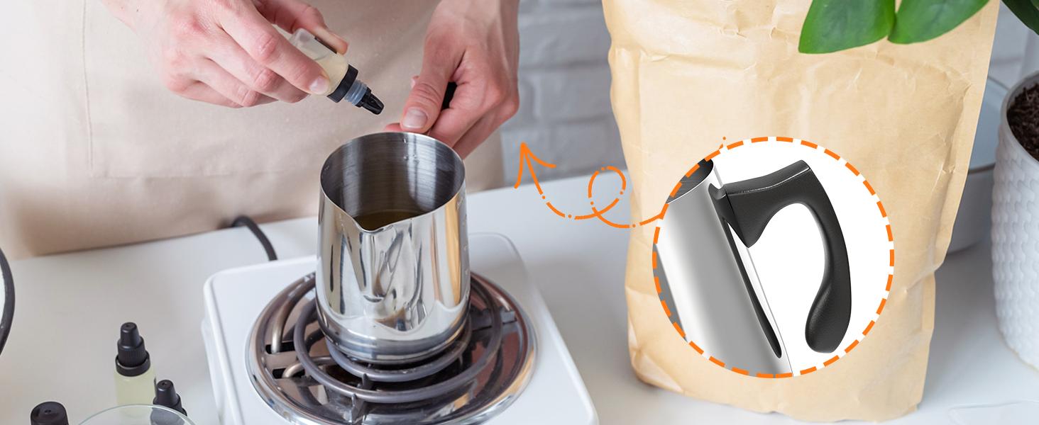 32 oz Stainless Steel Double Boiler Wax Melting Pitcher for Candle Making, Pour Pot with Heat Resistant Insulated Grip, Drip-Free Spout to Prevent Spills & Mess, Ounces