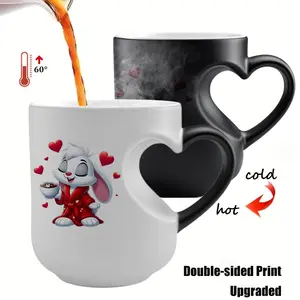 Whimsical Cat with Rose Ceramic Mug, Funny Accent Mug, Unique Gift for Animal Lovers, Thermosensitive Color-Changing Mug, 11 Oz, Christmas Gift